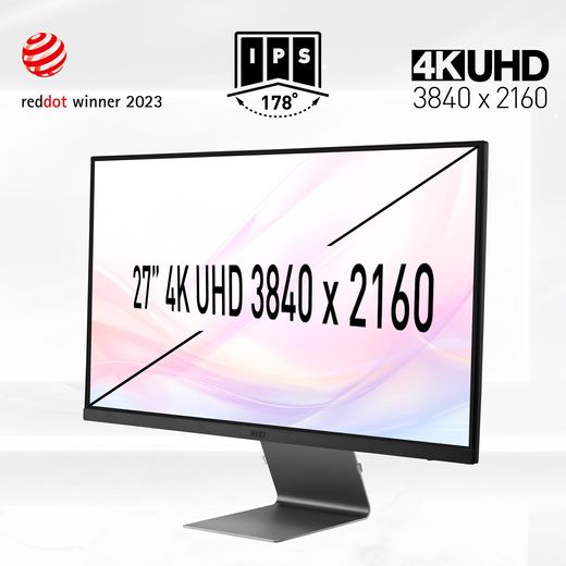 MSI 4K Ultra HD 27" 60Hz Monitor - Grey - Annotation - Dimensions shot